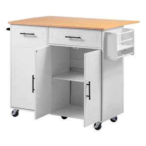<b>Kitchen</b> <b>Island</b> Cart with Storage 46.06" Wide Mobile Rolling Cart with Swivel <b>Wheels</b> Drawer and Storage Cabinet Metal and Wood - Product Image 1