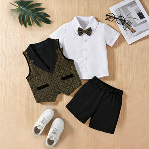 Completo Gilet con Paillettes per Bambini, Set Tre Pezzi Stile Britannico con Camicia a Maniche Corte e Pantaloncini, per Spettacoli e Cerimonie - Product Image 6
