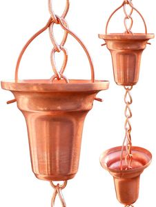 Chaîne de pluie Linea Exports Inc pour gouttière avec descentes d'eau - Décoration extérieure en cuivre style antique rustique avec finition bronze - Product Image 2