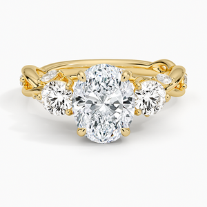 Bague de fiançailles Secret Garden en or 14K 18K avec trois diamants ovales de laboratoire, taille ronde et marquise - Product Image 1
