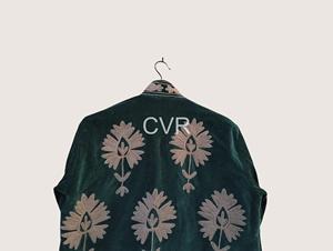 Chaqueta de terciopelo verde con cuello mandarín, manga larga, bordado floral a mano, estilo chino, ropa de abrigo de otoño para adultos - Product Image 3