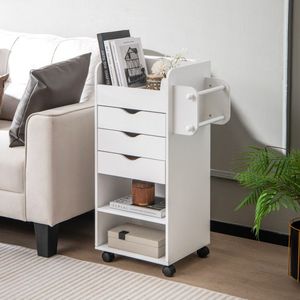<b>Open</b> Shelf Utility Trolley with 3 Drawers Convenient <b>Storage</b> Cart - Product Image 2