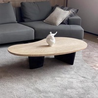 Table basse de luxe en pierre naturelle en travertin pour salon Design moderne avec pieds en bois massif Nouvelle table centrale haut de gamme