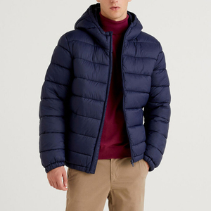 Chaqueta Acolchada Gruesa y Transpirable para Hombre, Color Azul Marino, Cierre de Cremallera, Resistente al Viento, Abrigo de Invierno Informal, Color Sólido, Corte Regular - Product Image 1