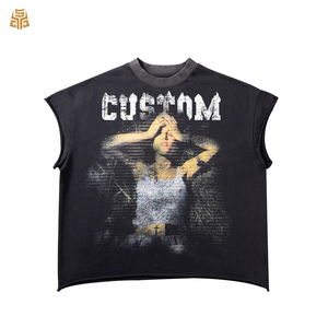 Camiseta de punto de manga corta con gráfico frontal personalizado para hombre, algodón pesado, estilo vintage, streetwear, corte holgado, informal, para verano - Product Image 1