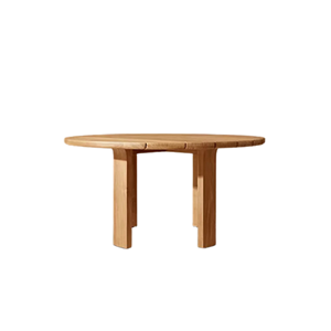 Scandinavian Minimalist Outdoor Dining <b>Table</b> <b>Solid</b> Teak <b>Wood</b> Round Slatted <b>Top</b> Sturdy Pedestal Base for Resort Villa Dining - Product Image 1