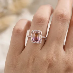 Handmade Vintage 925 Sterling Silver Ametrine Engagement <b>Ring</b> Diamond Freshwater Pearl Rose Gold Plated Children's Fine Jewelry - Product Image 3