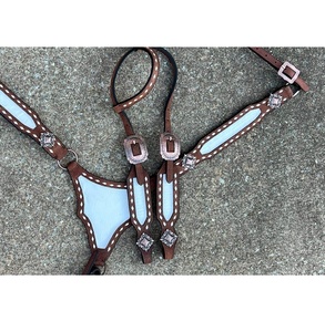 Haute qualité cheval Tack cuir têtière et collier de poitrine ensemble mer vert faits saillants tressé peau conception inde vente chaude - Product Image 3