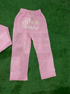 Winter Distressed Embroidered Casual Solid Hooded Sweat Suits Streetwear Flare Hoodie and Tracksuit <b>Set</b> 100% Cotton Lightweight - Product Image 5