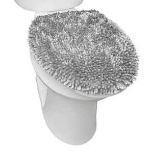 Housse de siège de toilette en coton, ronde, couleur unie, rembourrée, épaisse, à poils touffus, antidérapante, avec support en caoutchouc, pour usage domestique - Product Image 1