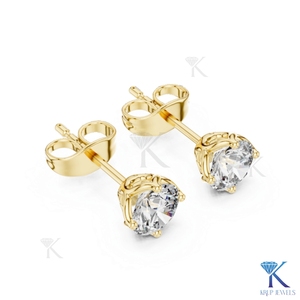 Lab Grown Diamond Solitaire <b>Stud</b> Earrings Crown Tulip Setting 14K 18K Solid Gold Women's Jewelry Wedding Party Bridal - Product Image 3