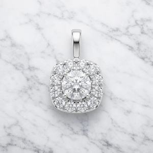 Women's Fashion 10K <b>Solid</b> Gold Custom Pendant <b>Necklace</b> 0.5ct Small Double Square Halo White Lab Grown Diamond Trendy Charms - Product Image 2