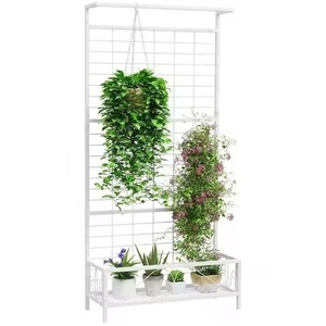 Soporte para plantas moderno, minimalista, de hierro negro, de 3 niveles, con estantes de listones para macetas y flores. - Product Image 4