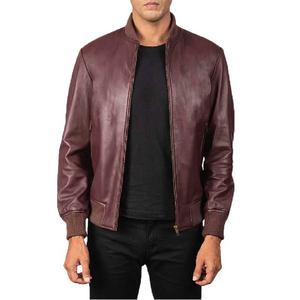 Chaqueta Bomber Elegante de Piel de Oveja con Forro de Poliéster, Cierre de Cremallera, Cuello Varsity y Puños de Punto Acanalado - Product Image 1