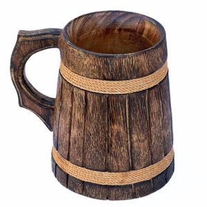 Handmade Wooden <b>Mug</b> With Handle Vintage Style Coffee <b>Tea</b> Cup For Home Camping - Product Image 1