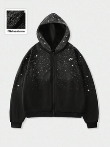 เสื้อฮู้ดซิปผ้าฝ้ายฟลีซหนาน้ำหนัก 300 กรัม ประดับเพชรเต็มตัว ทรงโอเวอร์ไซส์ สไตล์สตรีทแวร์ สำหรับผู้ชาย แบรนด์ ZAVORA รับผลิตเสื้อผ้าจำนวนมาก - Product Image 2