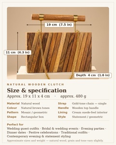 Premium High Quality Natural Wooden Block <b>Clutch</b> <b>Bag</b> Chain Strap Structured Evening Purse <b>for</b> Party <b>Weddings</b> 7 Inch Geometric - Product Image 6
