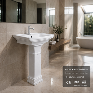 Lavabo de salle de bain rectangulaire sur pied en surface solide, design traditionnel, finition polie, drain intégré, capacité 12L - Product Image 6