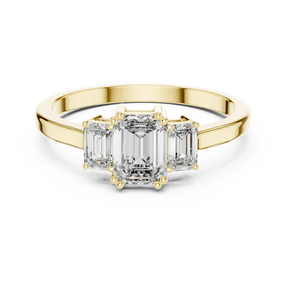 Anillo de diamantes de 1.50 quilates con corte esmeralda, claridad VS1, color E, certificado por IGI, diamante cultivado en laboratorio, oro de 14k, trilogía, diamante CVD, el mejor regalo para ella. - Product Image 1