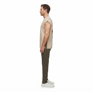 Premium Custom <b>Sleeveless</b> Knitted 100% Heavyweight Cotton 400g Muscle Gym T-Shirt <b>Rolled</b> Armhole Streetwear Men Summer OEM - Product Image 3