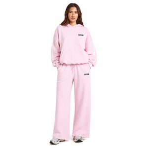 Conjunto Deportivo Rosa Pastel para Mujer, Sudadera con Capucha de Corte Holgado, Pantalones Anchos, Logotipo Personalizado, Ropa Deportiva Informal, Ropa Casual de Primavera OEM - Product Image 1