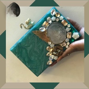 <b>Green</b> Marble Storage Bag Resin Clutch <b>Purse</b> with Pearl Crystal Rhinestone Embellished for Bridal Wedding Party Evening <b>Purse</b> - Product Image 5