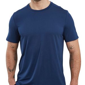 <b>Men's</b> <b>Navy</b> <b>Blue</b> Short Sleeve <b>T</b>-<b>Shirt</b> O-Neck Solid Color Regular Fit Sporty Knitted Contrast Trim Front Logo Polyester/Cotton - Product Image 4
