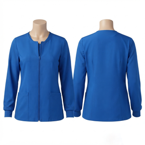Premium 220 GSM Polyester Spandex Women Scrub <b>Jacket</b> Royal Blue Zip Front Custom Embroidery Logo Medical Workwear Top <b>Men</b> <b>Jacket</b> - Product Image 1