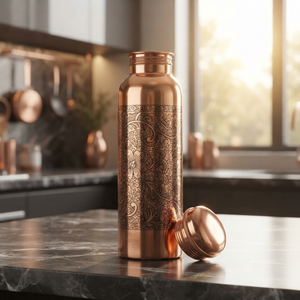 Eco Friendly Handcrafted Modern <b>Copper</b> <b>Bottle</b> Hammered 1 Liter Ayurvedic Health Drinkware Leak Proof Pure <b>Copper</b> from India - Product Image 2