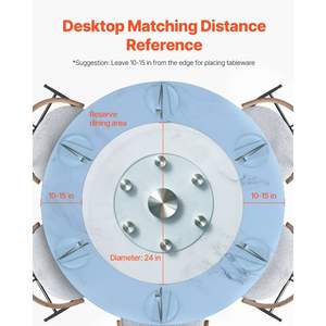 24\" Tempered Glass Lazy Susan Turntable for Dining <b>Tables</b> 6 Rotating <b>Wheels</b> 360 Smooth Silent Spin Tabletop for Family - Product Image 6