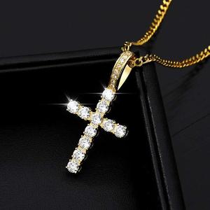 Silver Moissanite Cross Pendant Necklace Tennis <b>Chain</b> <b>Iced</b> <b>Out</b> Hip Hop Jewelry Unisex Gift - Product Image 3
