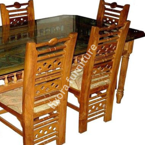 Luxury Handcrafted <b>Solid</b> <b>Wood</b> 6 Seater Dining <b>Table</b> Set Glass <b>Top</b> Ornate Traditional <b>solid</b> <b>wood</b> Finish - Product Image 2