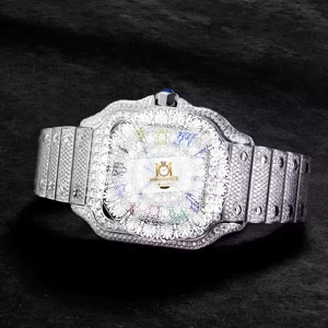 Reloj de Pulsera Redondo de Lujo para Hombre, Analógico Digital de Cuarzo, Tono Plateado y Dorado, con Moissanita, Resistente al Agua 10 Bar, Cierre Plegable de Seguridad - Product Image 2