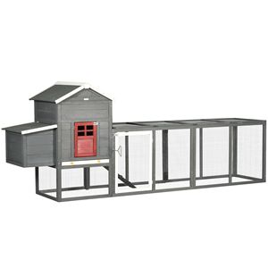 Pollaio Extra Large da 300 cm con Tetto in Asfalto, Casetta per Galline in Legno con Vassoio Estraibile, Gabbia per Quaglie e Nido - Grigio, Gabbie per Animali - Product Image 1