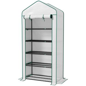 Mini Serra Ecologica a 5 Livelli Portatile con Copertura in PE e Porta Avvolgibile con Cerniera 193 x 90 x 49 cm Bianca - Product Image 1