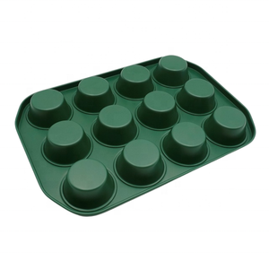 Moule à muffins 12 cavités, revêtement antiadhésif de haute qualité pour un démoulage facile, accessoires de pâtisserie et outils à dessert - Vert - Product Image 3