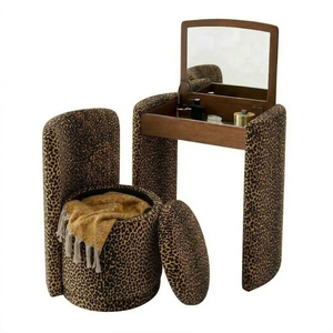 En gros, Mini coiffeuse en bois gris avec revêtement personnalisé, miroir et tabouret, avec rangement, pour salle de bain - Product Image 6
