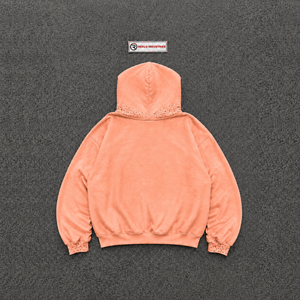 เสื้อฮู้ดซิปสีพีช ปักลายยูเอฟโอ หน้ายิ้ม ดาวอนาธิปไตย และธงชาติอเมริกา พร้อมกระดุมตกแต่งที่ฮู้ดและกระเป๋า - Product Image 6