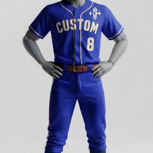 Uniforme de baseball haut de gamme pour hommes avec logo blanc, manches courtes, coupe régulière, impression sublimée, fermeture à boutons, matière 100% polyester - Product Image 1