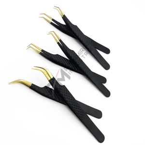 Pinzas para Pestañas RMI de Acero Inoxidable con Punta de Fibra de Oro de 24k, 90 Grados, con Punta Dentada, para Cejas, con Logotipo Personalizado, Color Negro Polvo - Product Image 5