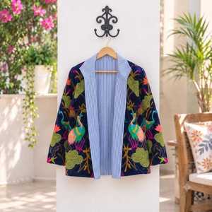 Veste en velours brodée Suzani, motif floral et oiseaux, style bohème, pour femme, nouvelle collection Look Fabulous Holidays, vêtement d'extérieur tendance, blazer spécial hiver. - Product Image 5