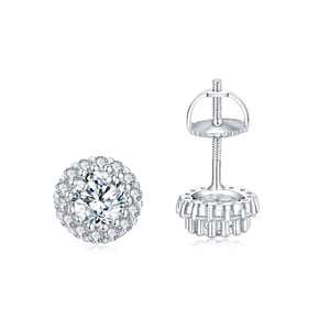 Boucles d'oreilles halo en diamant de synthèse taillé, en argent 925, bijoux fins pour femme, tendance, cadeau, occasion mariage, plaqué rhodium, 4 grammes - Product Image 3