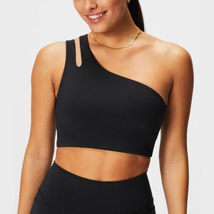 Sujetador Deportivo Corto de Un Solo Hombro con Logotipo Personalizado para Mujer, Soporte Medio, Transpirable, para Fitness, Venta al por Mayor, Top de Yoga para Gimnasio, Opciones de Tallas Grandes - Product Image 4