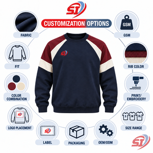 Mens Premium <b>Collarless</b> Sweatshirt Pigment Printed Custom Street Style Cotton Blend Pullover 280g ODM Supplier - Product Image 5