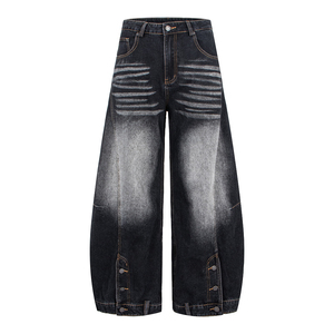 <b>Womens</b> Baggy <b>Cargo</b> Jeans Breathable Casual Washed <b>Grey</b> Wide Leg Denim Pants Multi-Pocket Tech Wear - Product Image 4