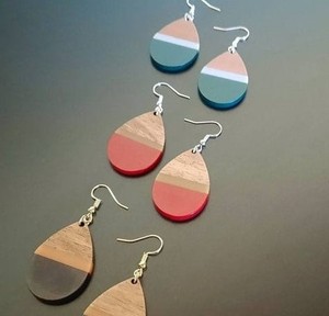 Pendientes de Madera de Mango y Resina, Accesorio de Moda para Mujer, Joyería de Moda - Product Image 1