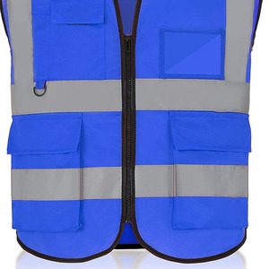 Gilet de sécurité réfléchissant bleu avec plusieurs poches et fermeture éclair pour une visibilité accrue, vêtement de travail pour hommes à prix avantageux - Product Image 3