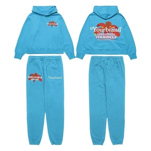 Custom 400 Gsm Zipper <b>Tracksuit</b> with Acid Wash Distressed Embroidery Baggy Trouser and Hoodie Set Unisex Flared <b>Tracksuit</b> - Product Image 4