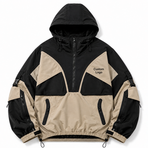 Wholesale Custom Panelled Pullover Quarter Zip <b>Techwear</b> Outerwear Outdoor Drawcord Hem Sleeve Compartments Relaxed Fit <b>Jacket</b> - Product Image 1