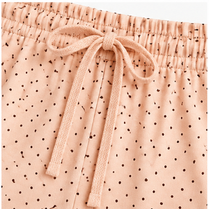 Shorts de détente amples et fluides pour femme, en jersey viscose-coton, à pois pêche doux, avec cordon de serrage, WPSHORT-0011 - Product Image 6